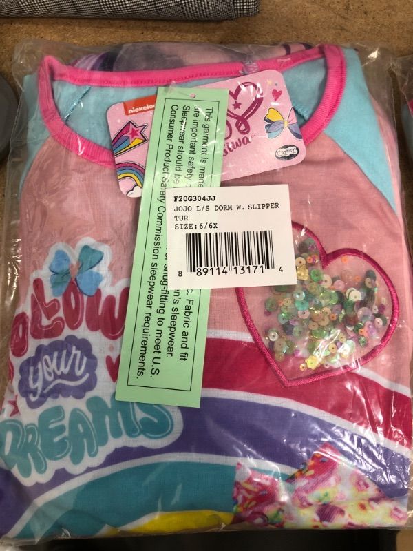 Photo 3 of JoJo Siwa Long Girls Pajama Set with Slippers, Dorm Pajama Girls: 6-7
