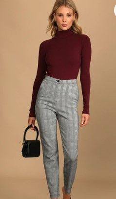 Photo 1 of 'Fit Check Black and White Glen Plaid High Waisted Trouser Pants- 30 
