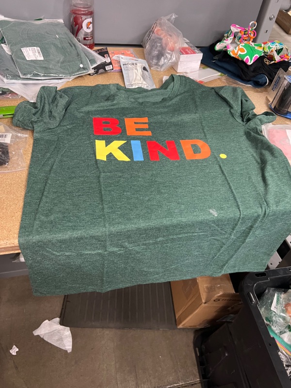 Photo 1 of be kind women TEACHER T-SHIRT CUTE COLOFUL LETTER TEES INSPIRATIONASL TOPS SUMMER CASUAL CLOTHES GREEN A SIZE XL