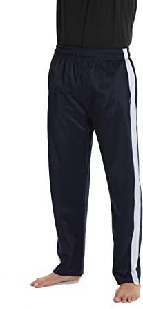 Photo 1 of At The Buzzer Men’s Tricot Workout Track Pants Striped Sweatpants with Zip Pockets
