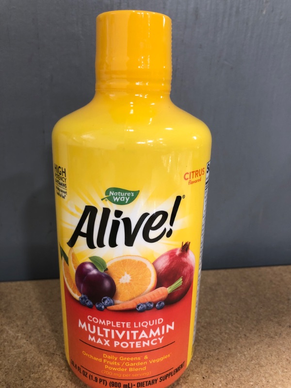 Photo 2 of **BB 07/2022** -Nature's Way Alive! Max Potency Liquid Multivitamin, Antioxidants, Food-Based Blends, 30.4 Fl Oz., Citrus Flavored
