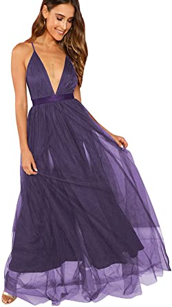 Photo 1 of Floerns Women's Plunging Neck Spaghetti Strap Maxi Cocktail Party Dress MEDIUM
