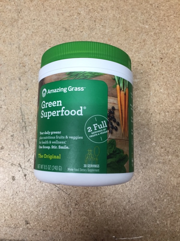Photo 2 of ***NON-REFUNDABLE**
BEST BY 9/22
Amazing Grass Greens Blend Superfood: Super Greens Powder with Spirulina, Chlorella, Beet Root Powder, Digestive Enzymes, Prebiotics & Probiotics, Original, 30 Servings (Packaging May Vary)
