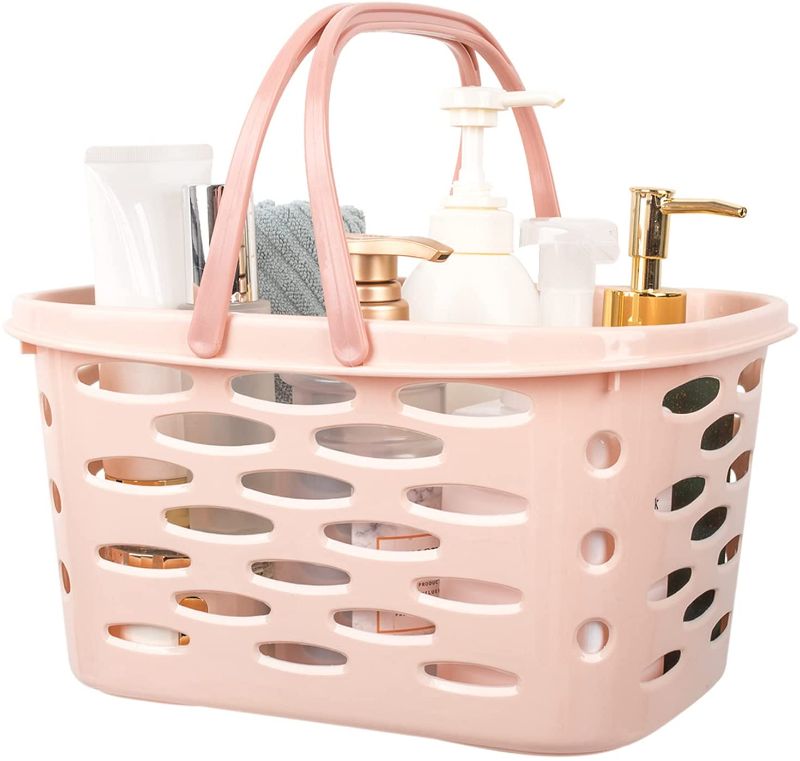 Photo 1 of 2 JiatuA Portable Shower Caddy Basket with Handles Plastic Baskets Pantry Organizer Closet Storage Bins for Bathroom Dorm Kitchen Bedroom Shelf Cabinet, Pink
