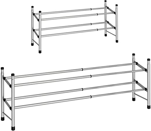 Photo 1 of TZAMLI 2-Tier Free Standing Shoe Rack Metal Iron of Expandable and Adjustable Shoes Organizer, Stackable Shoe Shelf for Closet Entryway, 24.41" x 8.66" x 13.78" (Silver Gray, 2-Tier)
