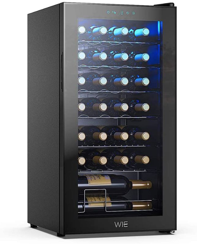 Photo 1 of WIE 28 Bottle Wine Cooler Refrigerator Compressor Wine Fridge Freestanding Quiet Operation 41°F-64°F Cooling Wine Cellar Digital Touch Display UV-Protective Finish Auto-Defrost Double-layer Glass Door
