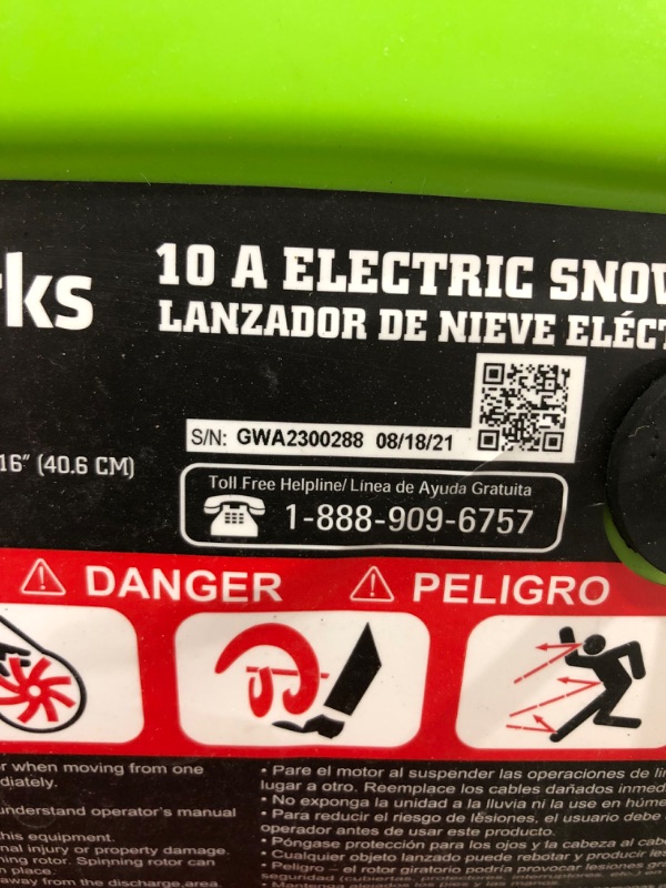 Photo 5 of Greenworks 10 Amp 16-inch Corded Electric Snow Blower, 26022
