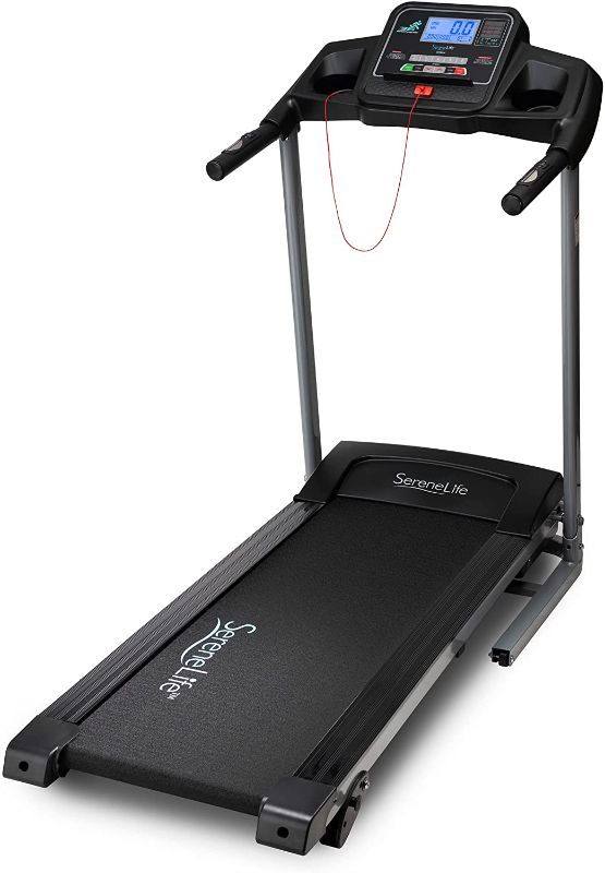 Photo 1 of SereneLife Folding Treadmill - Foldable Home Fitness Equipment with LCD for Walking & Running - Cardio Exercise Machine - 4 Incline Levels - 12 Preset or Adjustable Programs - Bluetooth Connectivity
