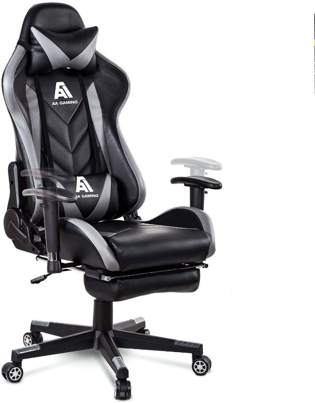 Photo 1 of AA Products Gaming Chair High Back Ergonomic Computer Racing Chair Adjustable Office Chair with Footrest, Lumbar Support Swivel Chair - Grey
