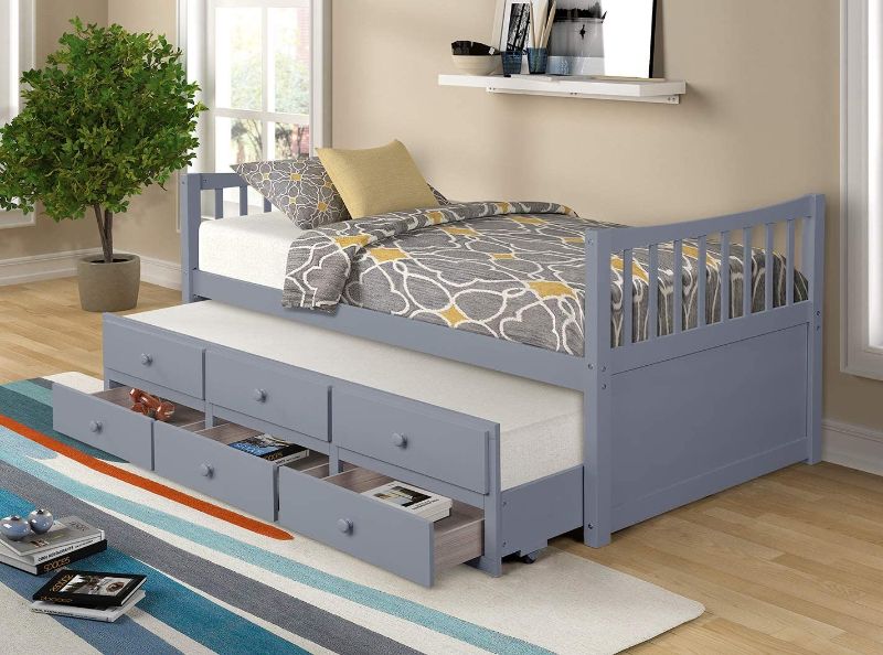 Photo 1 of **iNCOMPLETE BOX 2 OF 2**Twin Captain’s Bed Storage daybed with Trundle and Drawers for Kids Guests (Grey)
