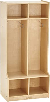 Photo 1 of ***PARTS ONLY*** ECR4Kids-ELR-17231 Birch School Coat Locker for Toddlers and Kids, 2-Section Coat Locker with Bench and Cubby Storage Shelves, Commercial or Personal Use, Certified and Safe, 48” High, Natural
