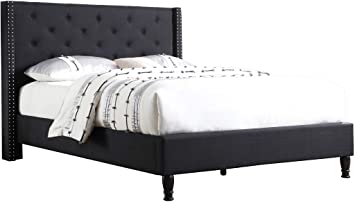 Photo 1 of *** BOX 1 OF 2*** Life Home Premiere Classics Cloth Black Velour 51" Tall Headboard Platform Bed with Slats Queen -