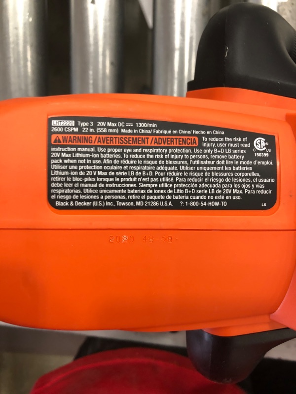 Photo 3 of ***PARTS ONLY*** Black & Decker LHT2220B 20V MAX Lithium-Ion Dual Action 22 in. Cordless Electric Hedge Trimmer (Tool Only)