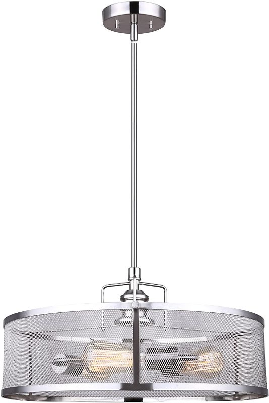 Photo 1 of CANARM LTD ICH626A03BN20 Beckett 3 Bulb Rod Chandelier, Brushed Nickel with Metal Mesh Shade, 3 Light