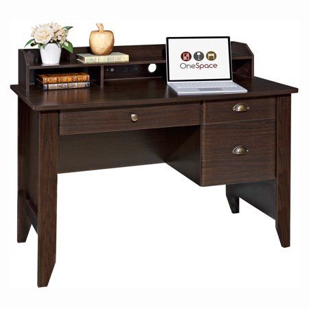 Photo 2 of 48 in. Rectangular Espresso 3 Drawer Executive Desk with File Storage