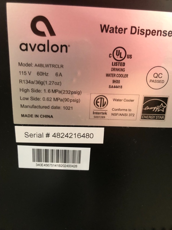 Photo 3 of ***PARTS ONLY*** Avalon Bottom Loading Water Cooler Water Dispenser with BioGuard- 3 Temperature Settings - Hot, Cold & Room Water, Durable Stainless Steel Construction, Anti-Microbial Coating- UL/Energy Star Approved
