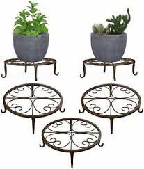 Photo 1 of 3 Pack Metal Potted Plant Stands with Saucer for Indoor and Outdoor Plants 9 inches Flower Pot Planter Holder, Black Color
