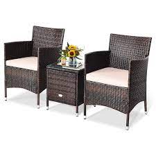 Photo 1 of 3 Pieces Patio Wicker Rattan Furniture Conversation Set with Coffee Table
