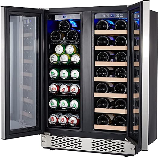 Photo 1 of Under Counter Beverage and Wine Cooler, STAIGIS 24 Inch Wine Refrigerator Dual Zone for 60 Cans and 20 Bottles - Mini Wine Fridge with Stainless Steel Frame Glass Door for Built in and Freestanding
