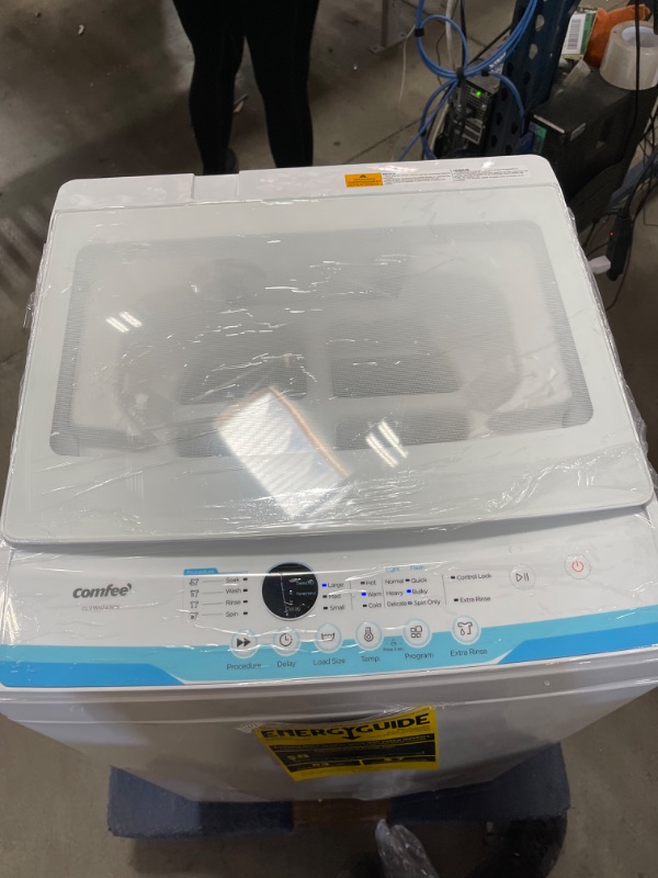 Photo 6 of ***SMALL DENT, SHOWN IN PICTURE*** COMFEE’ 1.6 Cu.ft Portable Washing Machine, 11lbs Capacity Fully Automatic Compact Washer with Wheels, 6 Wash Programs Laundry Washer with Drain Pump, Ideal for Apartments, RV, Camping, Ivory White
