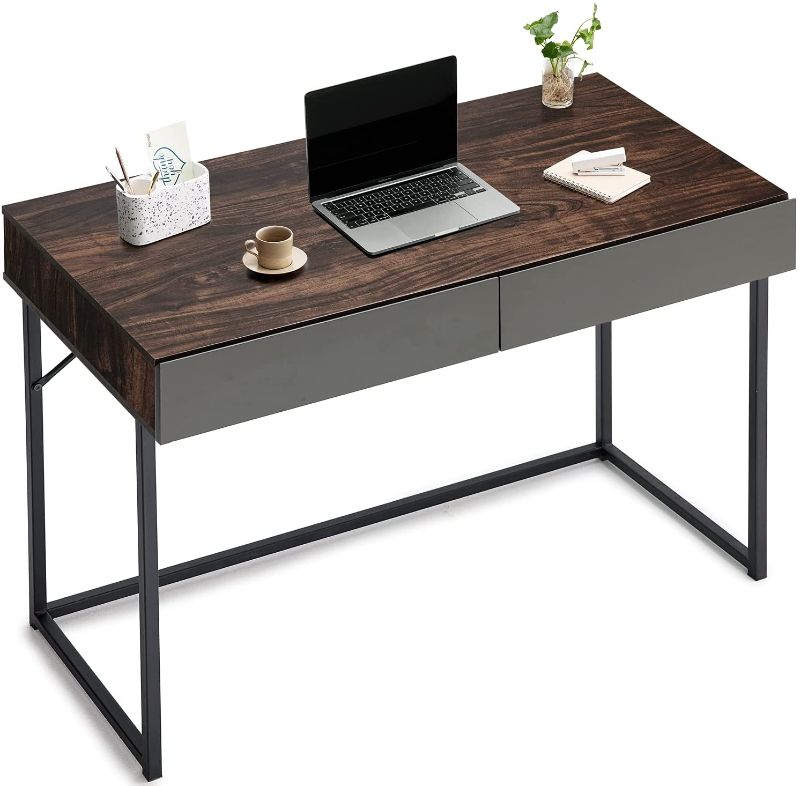 Photo 1 of ****INCOMPLETE, MISSING HARDWARE*** Harmati Computer Desk with Drawers for Storage - 47 Inch Home Office Writing Desks for Bedrooms, Modern Simple Study Desk for Student (Walnut/Black)
