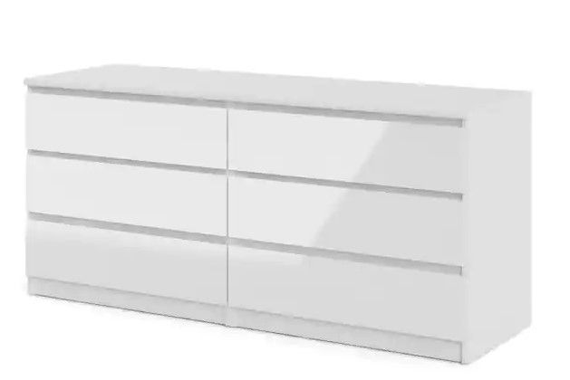 Photo 1 of ***INCOMPLETE, DAMAGE SHOWN IN PICTURE**** Scottsdale 6-Drawer White High Gloss Double Dresser 27.60 in. H x 60.55 in. W x 19.69 in. D
