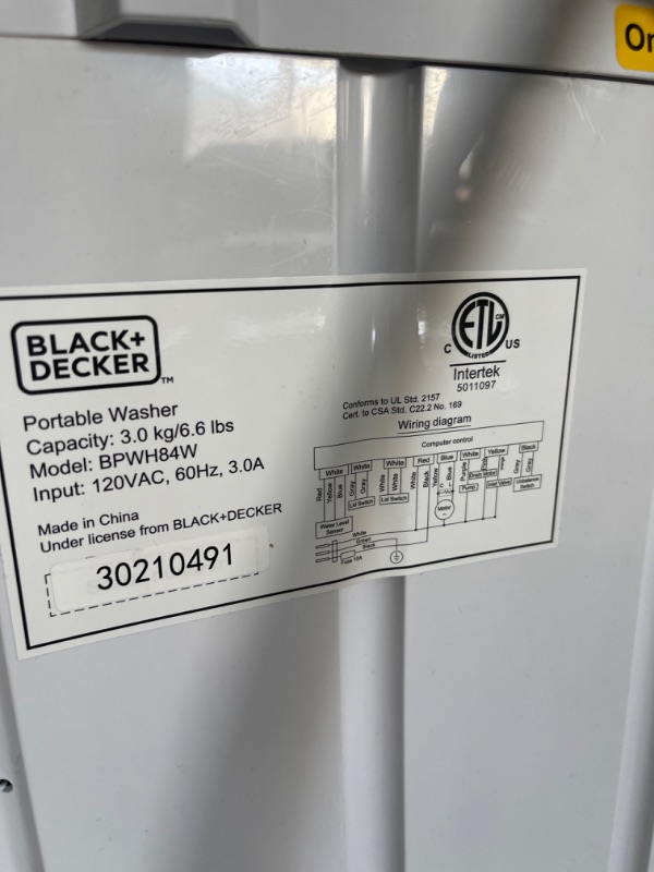 Photo 5 of ***TESTED, WORKS*** BLACK+DECKER BPWH84W Washer Portable Laundry, White, 0.84 Cu. Ft.
