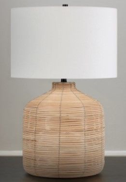 Photo 1 of (DENTED SOFT SHADE)
rattan table lamp with bronze finish accents
