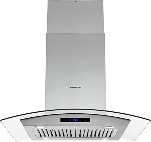 Photo 1 of (DENTED FILTERS; POWER PANEL REQUIRES STRONGER PUSH THAN USUAL)
FIREGAS 30 inch Kitchen Island Range Hood 450 CFM with Chimney, Ceiling Mount Kitchen Vent Hood with Tempered Glass,4 LED Lights, Permanent Filters,Premium Touch Control Panel,Includes Charco