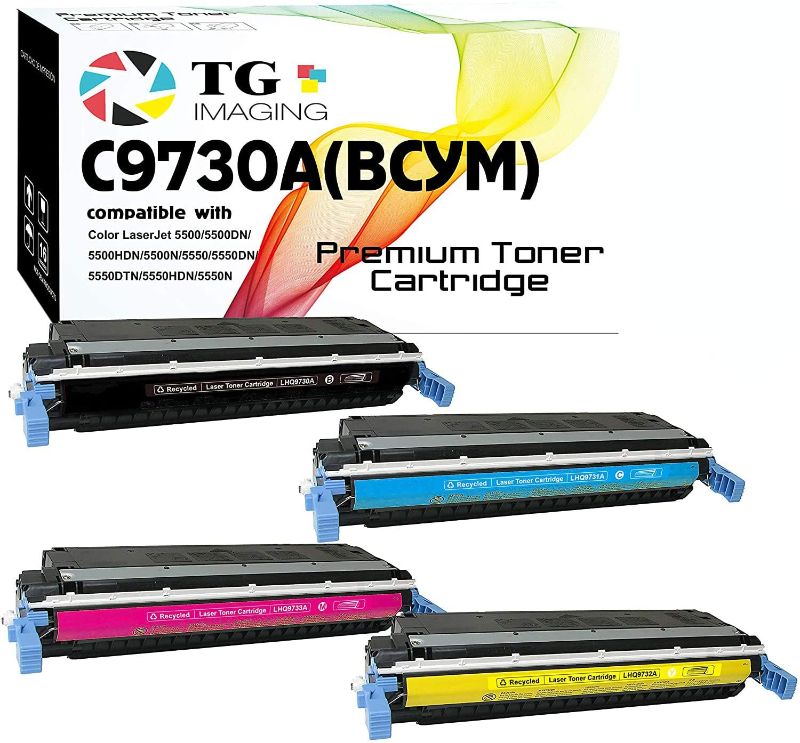 Photo 1 of (4-Pack, B+C+M+Y) Compatible C9730A Toner Cartridge C9731A C9732A C9733A Use for HP 645A 5500N 5500DN 5500DTN 5550N 5550DN 5550DTN 5550HDN Printer, Sold by TG Imaging
