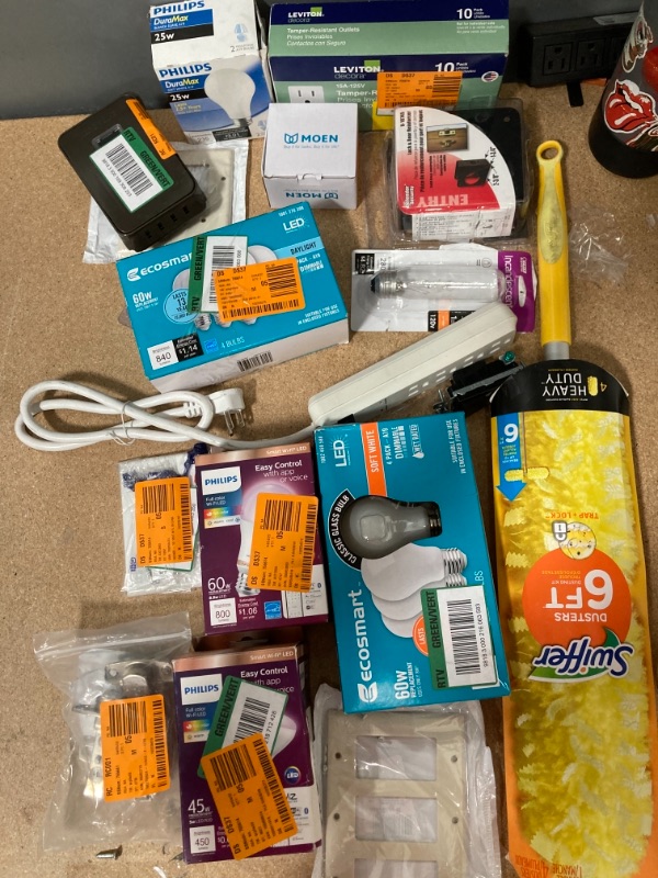 Photo 1 of **NON-REFUNDABLE** HOME DEPOT HOME IMPROVEMENT GOODS, ELECTRICAL  AND MISCELLANEOUS  BUNDLE; LIGHTBULBS, OUTLET COVERS, OUTLETS, DUSTER 