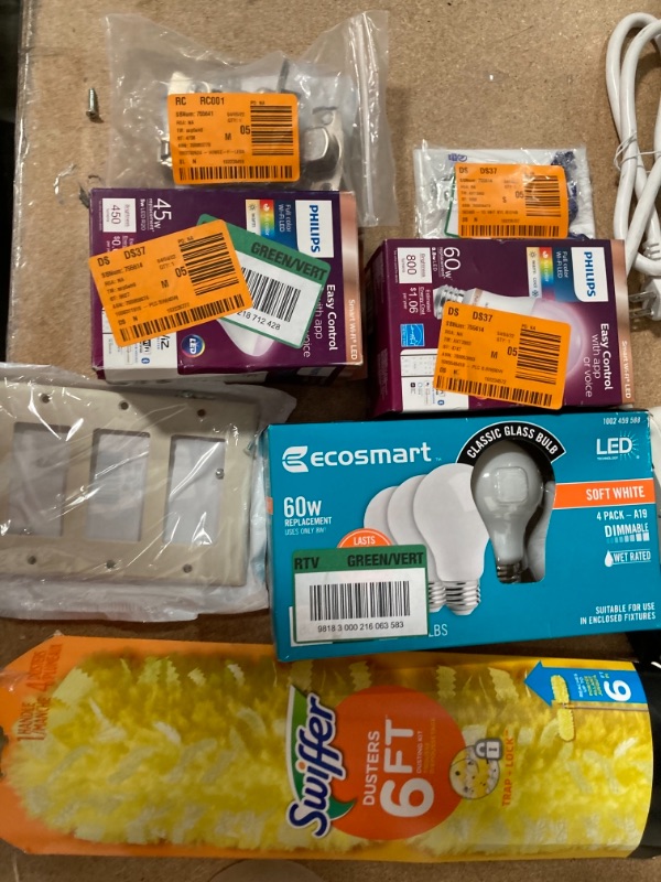 Photo 1 of **NON-REFUNDABLE** HOME DEPOT HOME IMPROVEMENT GOODS, ELECTRICAL  AND MISCELLANEOUS  BUNDLE; LIGHTBULBS, OUTLET COVERS, OUTLETS, DUSTER 