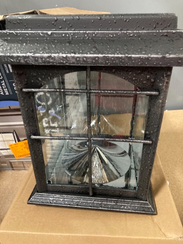 Photo 1 of Hampton Bay
Solar Outdoor Hand-Painted Sanded Iron Post Lantern with Seedy Glass Shade