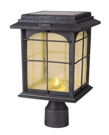 Photo 1 of Hampton Bay
Solar Outdoor Hand-Painted Sanded Iron Post Lantern with Seedy Glass Shade