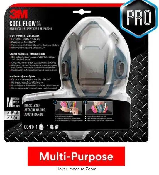 Photo 1 of 3M
OV/AG P100 Pro Multi-Purpose Reusable Respirator with Quick Latch, Size Medium