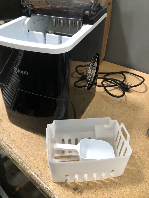 Photo 2 of ***PARTS ONLY** Silonn ice Maker Countertop, 9 Cubes Ready in 6 Mins, 26Ibs in 24Hrs, Self-Cleaning Ice Machine with Ice Scoop and Basket 