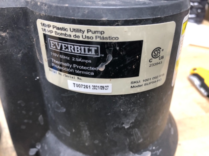 Photo 3 of Everbilt
1/6 HP Plastic Submersible Utility Pump