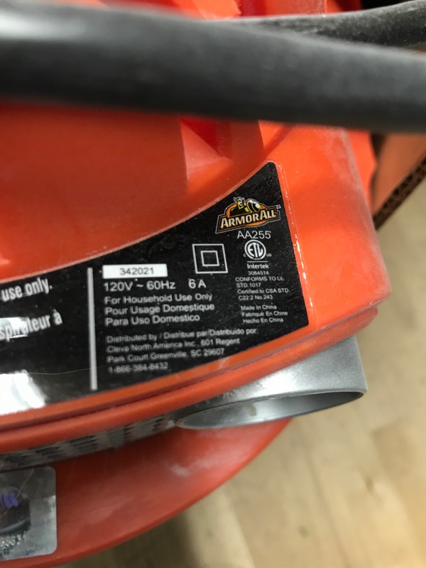 Photo 2 of Armor All, AA255 , 2.5 Gallon 2 Peak HP Wet/Dry Utility Shop Vacuum , Orange