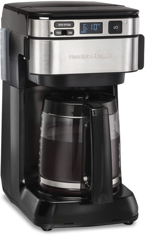 Photo 1 of Hamilton Beach Programmable Coffee Maker, 12 Cups, Front Access Easy Fill, Pause & Serve, 3 Brewing Options, Black