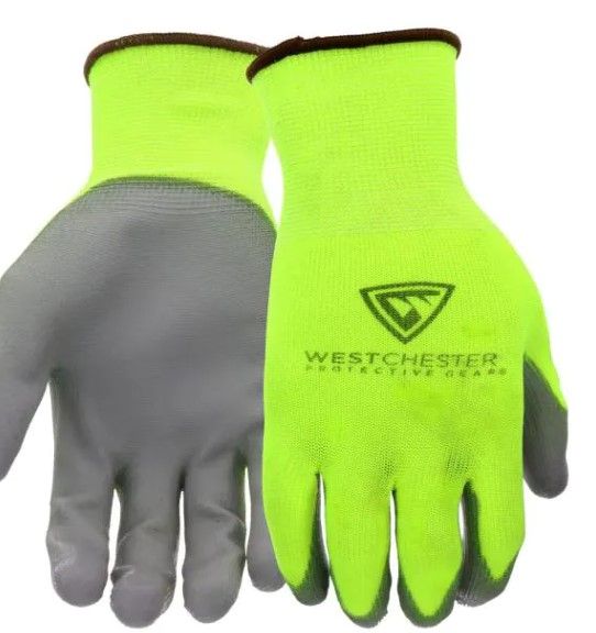 Photo 1 of West Chester Protective Gear
Touch Screen Hi-Vis Yellow PU Palm Coated Nylon Gloves (3-Pack) 4 sets 