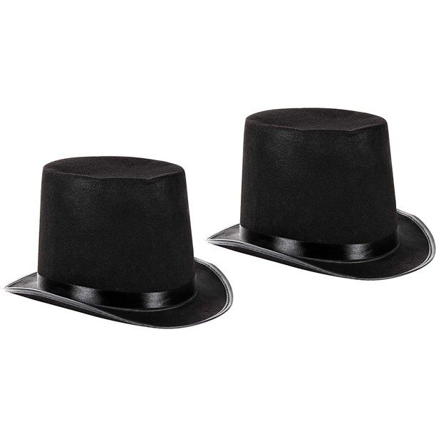 Photo 1 of Black Felt Top Hat - 2-Pack Lincoln Hat, Magician Hat Halloween Costume Accessory, Unisex
