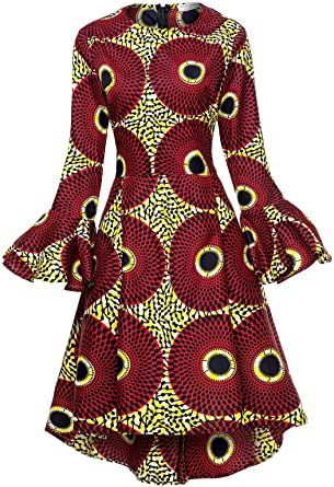 Photo 1 of *PATTERN DIFFERS* SHENBOLEN Women African Print Dresses Autumn and Winter Long Sleeves Ankara Dress
