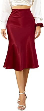 Photo 1 of ALCEA ROSEA Womens High Waist Midi Skirt Fishtail Silky Satin Skirt Work Party Pencil Bias Cutting Skirt
SIZE: X-LARGE