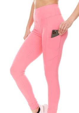 Photo 1 of  Leggings for Women, Yoga Pants with Pockets, High Waist PINK LARGE