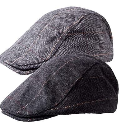 Photo 1 of 2 Pack Newsboy Hats for Men Classic Herringbone Tweed Wool Blend Flat Cap Ivy Gatsby Cabbie Driving Hat
