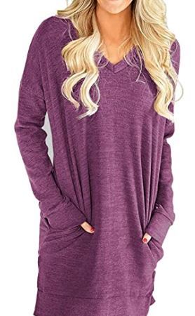 Photo 1 of  Womens Casual Long Sleeves Solid V-Neck Tunics Shirt Tops with Pockets MEDIUM 
