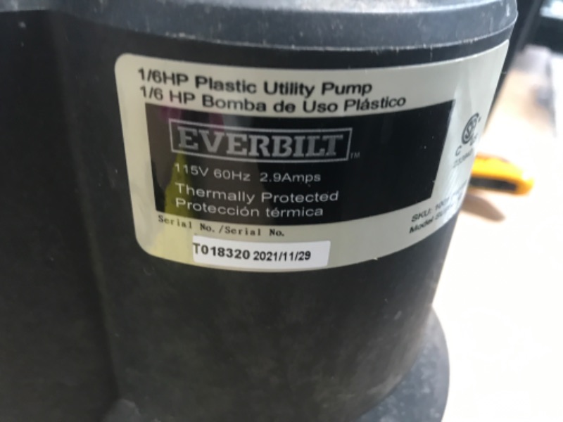 Photo 3 of Everbilt
1/6 HP Plastic Submersible Utility Pump