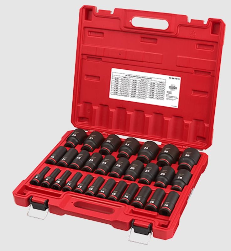 Photo 1 of **MISSING 1-1/8 - 1-3/16 - 3/4 - 15 - 16 - 17 - 18 - 9/16 - 5/8 - 11/16 - 10 - 11 - 12 - 14** 29 PC SHOCKWAVE Impact Duty™ 1/2" Drive Metric Deep 6 Point Socket Set 49-66-7015
