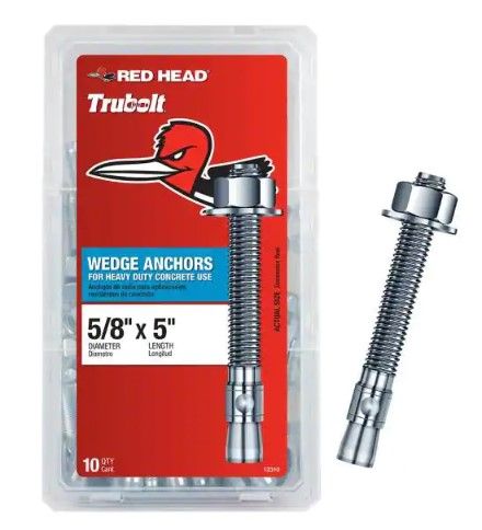 Photo 1 of **MISSING SOME** Red Head 5/8 in. x 5 in. Zinc Plated Steel Hex-Nut-Head Solid-Concrete Wedge Anchors (10-Pack)