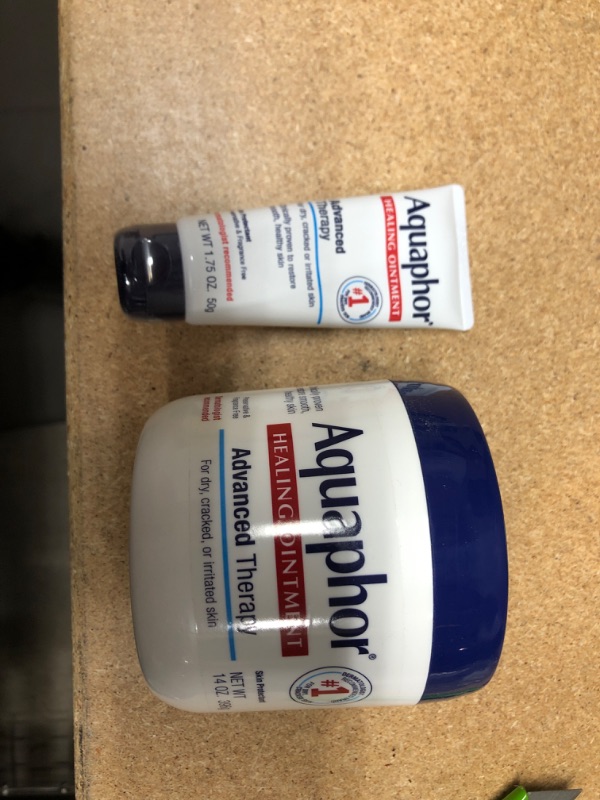 Photo 2 of Aquaphor Healing Ointment - Variety Pack, Moisturizing Skin Protectant for Dry Cracked Hands, Heels and Elbows - 14 Oz. Jar + 1.75 Oz. Tube
